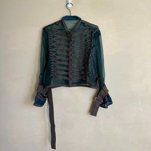 Sacai Sheer Green and Brown Belted Button-Up Shirt SZ XS